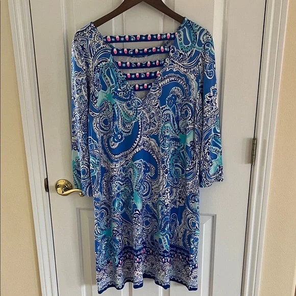 Lilly Pulitzer Ophelia Swing Dress Coastal Blue Legga Octopus Print. XL. - Picture 2 of 8